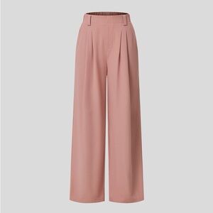 High Waisted Plicated Side Pocket Wide Leg Waffle Work Pants - XL - Rose Tan